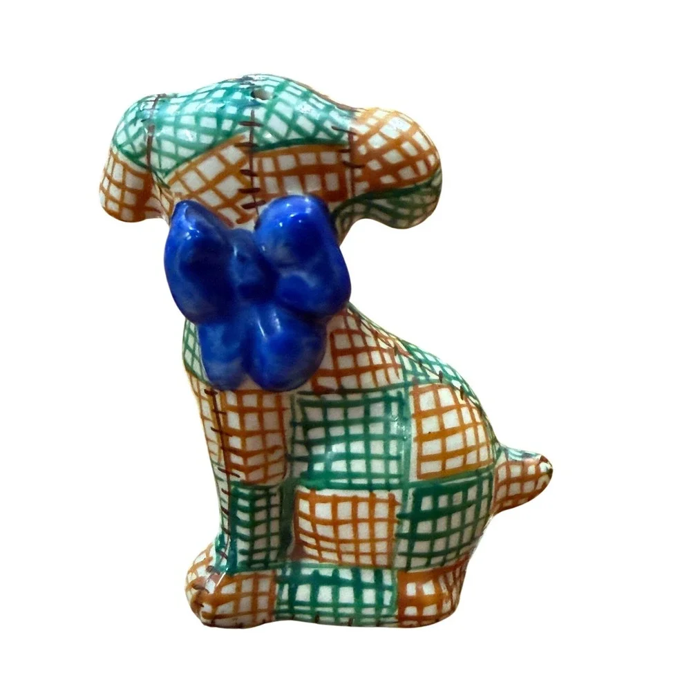 Brayton Laguna‎ Pottery Gingham Dog Shaker Vintage Patchwork Kitsch Folk Art 3